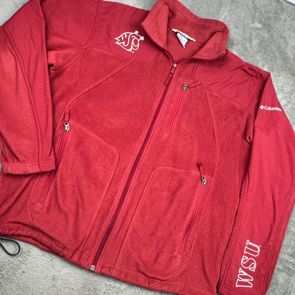 Columbia WSU Cougars Jacket Mens Large Red Excellent Full Zip Fleece XM6203